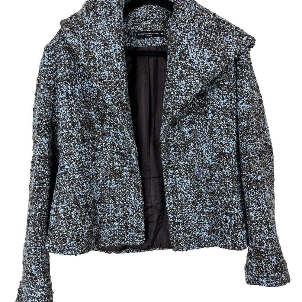 Vintage Avenue Montaigne Paris Tweed Jacket Wool Blend Bouclé Beaded Buttons S 2